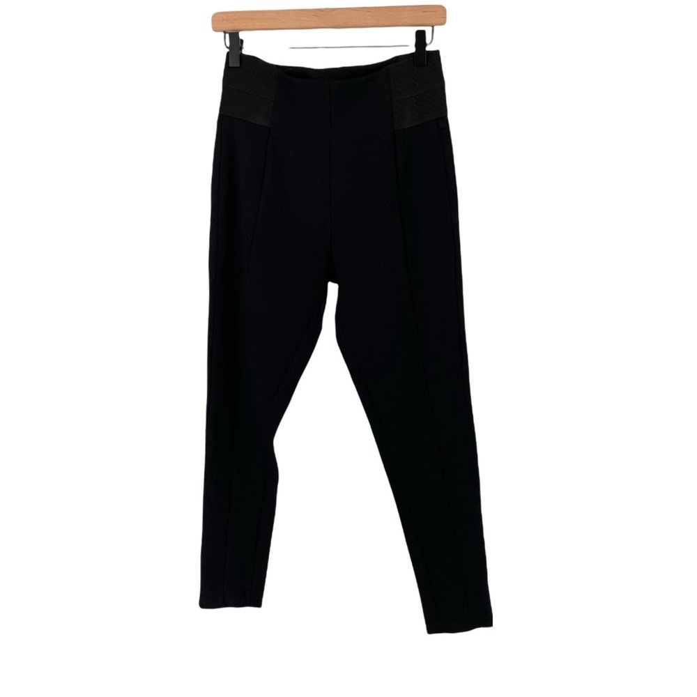 Cover Story black mesh tuxedo stripe high rise knit ponte pants 30 or medium